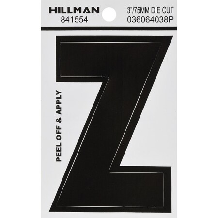 Hillman 3 in. Black Vinyl Self-Adhesive Letter Z 1 pc, PK6 841554